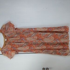 Sundance Silk Light Orange Paisley  Neutrals Flutter Sleeve Smocking Boho Sz.4